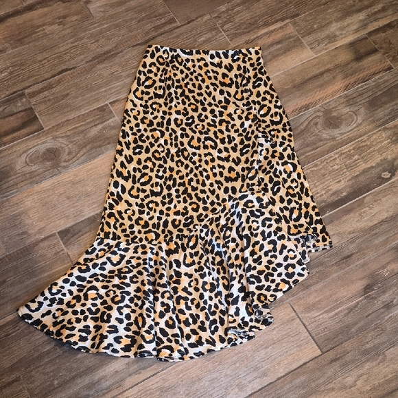 Into Dresses & Skirts - Australian Brand Into Asymmetrical Ruffle Hem Animal Print Skirt, Size 2